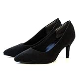 [アミアミ] 累計32万7232足突破 走れるパンプス 7cmヒール 生地巻きヒールタイプ ポインテッド トゥ パンプス レディース 痛くない 歩きやすい 楽 CX1104 (38(24.0cm～24.5cm), ブラック(スエード))