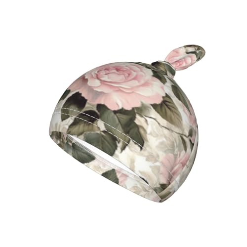 Image of Pink Vintage Rose Floral Swaddle Blanket with Beanie Hat Set Newborn Swaddle Wrap Soft Baby Receiving Blankets Baby Swaddle Blanket for Baby Boys and Girls