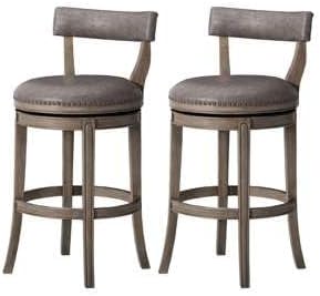 Maven Lane Alexander Bar Stool, Grey Solid Wood, Grey, 31", Set of 2