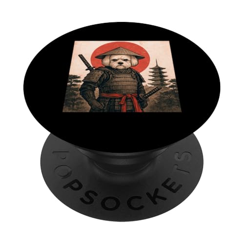Maltese Dog Samurai Warrior Vintage Japanese Ukiyo-e Dog PopSockets Adhesive PopGrip