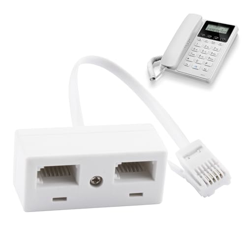 BT Telephone Splitter - 2 Way UK Socket Adapter RJ11 Male to 2 Female Socket Extender for Landline, Modem, FAX Cable Converter - White