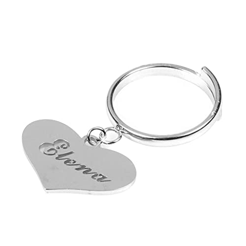 Misura regolabile Flowers Anello Acciaio Donna con Pendente Cuore e scritta traforata Nome Amore Mamma Family Love Misura regolabile (Elena)
