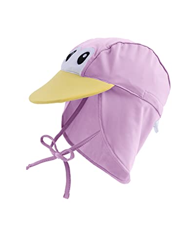 Cuddle Club Sombrero Ajustable con Cubrecuello para Bebés y Niños | Bloqueo del Sol en Cabeza y Cuello | Ajuste Frontal y Trasero - Pingüino – Violeta - Pequeña
