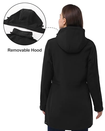 Softshelljacke Damen Lange Übergangsjacke Wasserdicht Winddicht Softshellmantel Windbreaker Atmungsaktiv Wanderjacke Outdoor Mantel mit Abnehmbarer Kapuze – Bild 3