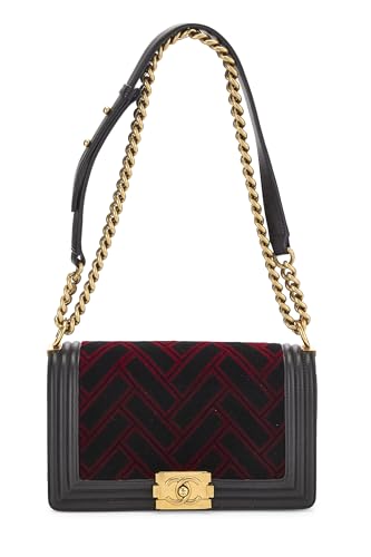 Chanel, Pre-loved Black Quilted Velvet Boy Bag Medium, Black