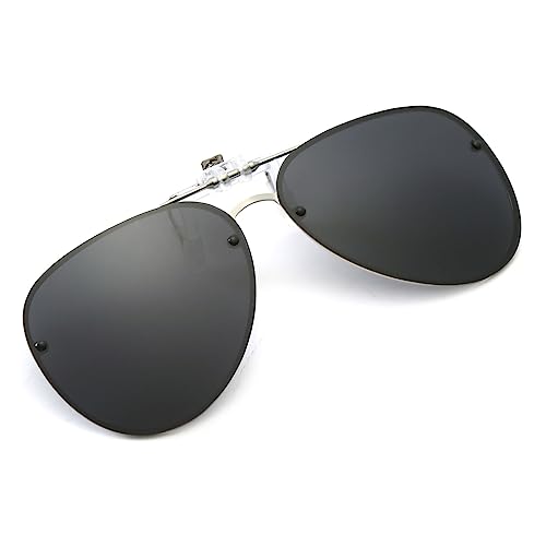 YAMEIZE Polarized Clip on Sunglasses - Anti-Glare Pilot Glasses for Men Women Flip Up Rimless Clip Eyewear Driving Outdoor