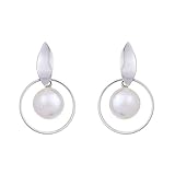 Deals Fello Women's Silver Plated Round Earrings With Pearl Hangings For Girls And Women