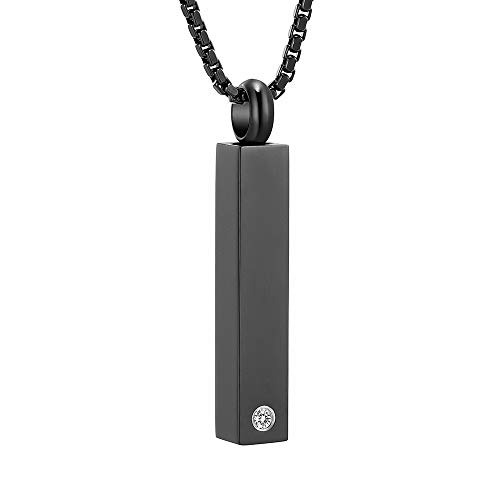 mingkejw Cremation Jewelry Bar Urn Necklaces for Ashes Stainless Steel Crystal Memorial Keepsake Jewelry Ash Pendants for Women Men (Black)