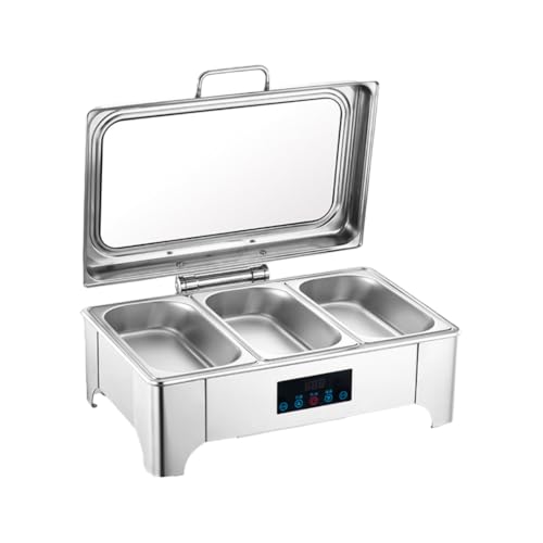 Backolu業務用電気フードウォーマー ビュッフェサーバー 110v電気加熱 湯煎式 温度制御 保温ミールストーブ ホットプレート フードウォーマー ステンレス製 業務用 空焚き防止スマートタッチ温度表示ビュッフェコンロ (13L,トリプルレクタングル)