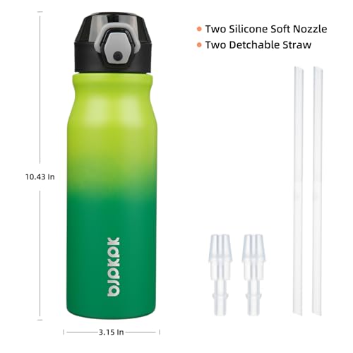 Image of BJPKPK 25 oz Insulated Water Bottle, Straw, Handle, Stainless Steel Flask | Leak Proof Locking Lid, Thermal, Double Wall Vacuum, Keeps Hot /Cold, Dishwasher Safe, Travel & Sports, Bamboo Grove