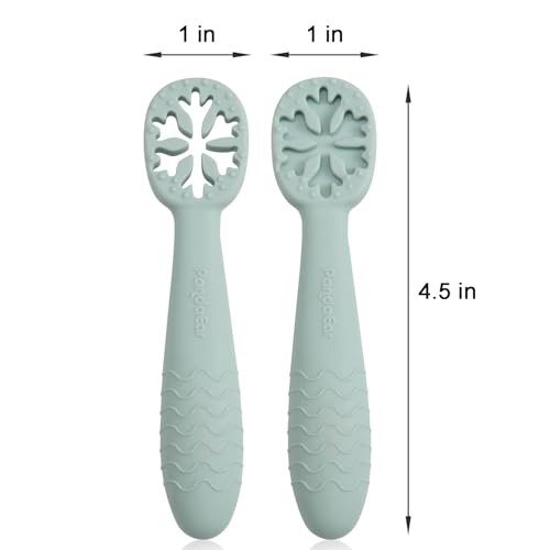 PandaEar 4er Set Lernlöffel für Baby, Starter Breilöffel Fütterlöffel Babylöffel Silikon Esslernlöffel Weich Flexibel Kinder Besteck BPA-frei für Säugling Kind Kleinkind ab 4 Monaten (Rosa Grün)