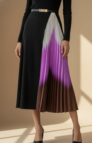 Image of Women's High-Fashion Bodycon Dress with Contrast Pleats and Belt