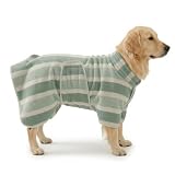 ぽかぽかわんこ 犬用 マイクロファイバー バスタオル やわらか 小型犬 中型犬 吸水性 (グリーン, L)