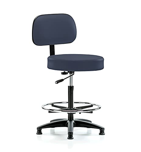 Image of Perch Stationary Walter Height Adjustable Exam Stool with Back and Foot Ring | High Bench Height 25-35 inch | Imperial Blue Vinyl