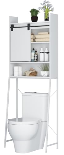 Liggue Over The Toilet Storage Cabinet,3-Tier Above Toilet Storage Cabinet,Bathroom Storage Cabinet Over Toilet with Sliding Barn Door for Bathroom, Restroom, Laundry