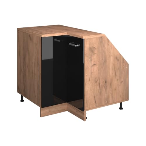 Image of Vicco Corner kitchen cabinet for sloping roofs Raul, Black high gloss, 75.6 cm with 1 door, cabinet carcass 60 cm depth, for flexible combination within modular kitchen systems