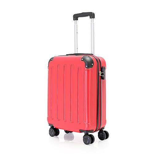 Preisvergleich Produktbild BONTOUR Hartschalen-Koffer Trolley Rollkoffer Reisekoffer Handgepäck 4 Rollen (Rot, Handgepäckkoffer 55x40x20)