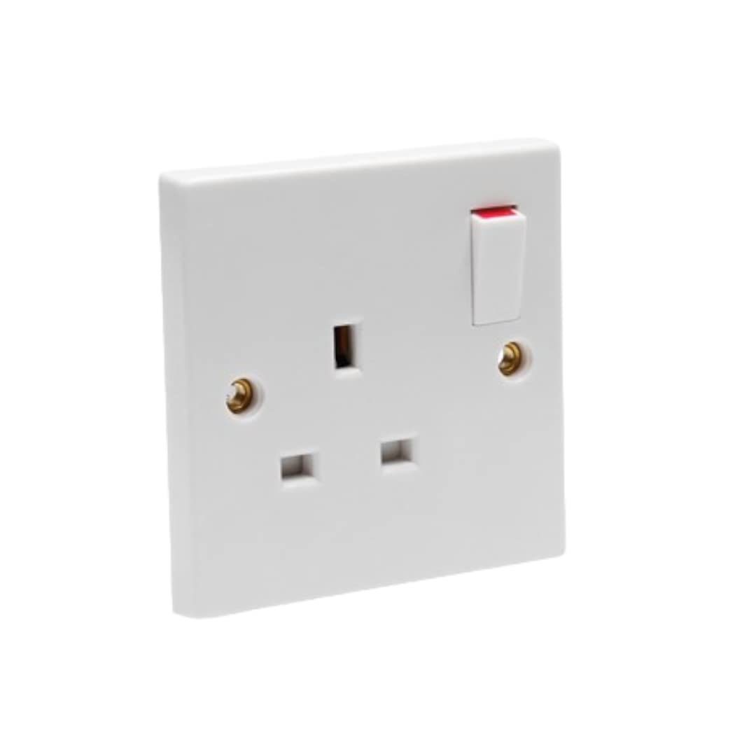 Single Switched Socket 1Gang 13Amps White Electrical Outlet - Compatible with Single 25/35/45mm Pattress Back Box Surface Mounted 1 Gang (5, Single Socket ONLY)