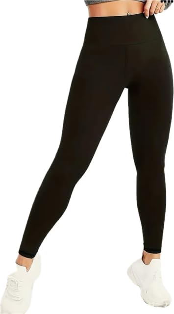 Leggins de Mujer de Licra, Cintura Ancha Efecto Faja, Pantalón Reductor, Push Up (FR/ES, Letras, L, Negro)