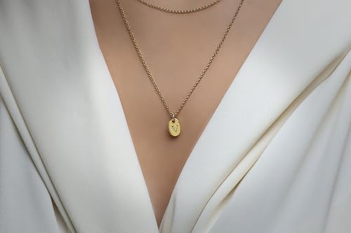 Collier en or 14k avec pendentif ovale et initiales gravées main - 2