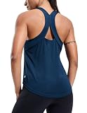 Picture of MIER Workout Tank Tops for Women Racerback Tops Sleeveless Running Shirts Loose Fit Athletic Gym Quick Dry Exercise, Heather Dark Blue, XXL