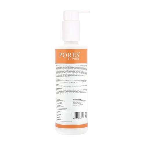 Image of PORES BE PURE Body Lotion with Saffron, Honey & Almond | Instant Glow, Deep Nourishment & Baby Soft Skin | Paraben & Silicone Free Daily Moisturizer for All Skin Types - 250ml