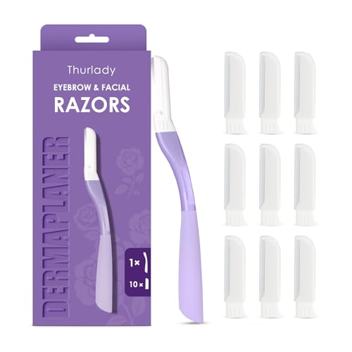 THURLADY Dermaplane Razor, Eyebrow & Face Razors for Women, Exfoliating Facial Razor with Microblades, Dermaplaner & Dermaplaning Tool for Women Face Peach Fuzz Removal, 1 Handle 10 Refills, Rose Gold 12 Pack