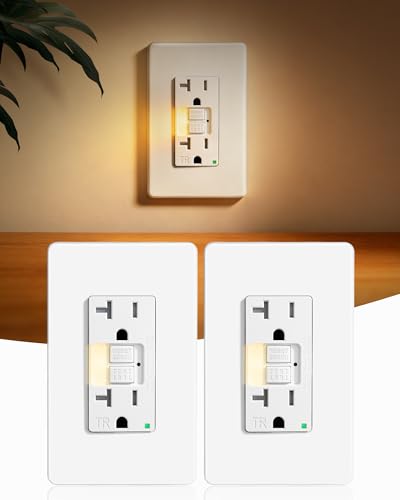 SURAIELEC 20Amp GFCI Outlet with Nightlight Dusk to Dawn Night Light GFCI Electrical Outlet with LED Night Light 3000K Tamper Resistant Receptacle for Kitchen Bathroom ETL Listed White 2 Pack