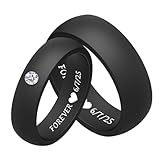 Custom Rubber Wedding Bands for Couples 5.7MM+8MM, Personalized Silicone Rings for Him and Her With Cubic Zirconia, Engrave His and Hers Silicone Wedding Bands Men Women, Anniversary Engagement Gifts