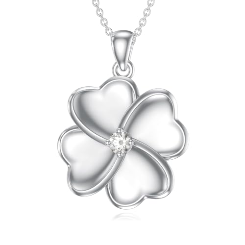 LWXIE Diamond Four Leaf Clover Necklace 925 Sterling Silver Four