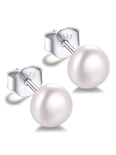 Silvora Pendientes Plata 925 Mujer Perla Agua Dulce 6mm Regalo Madre