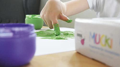 KREUL 2305 - Mucki Fingerfarben Premium Set Wild Child, 8 x 150 ml Farbe in Weiß, Gelb, Orange, Pink, Zauber-Lila, Diamanten-Blau, Grün, Drachen-Silber, auf Wasserbasis, für Kinder ab 2 Jahren