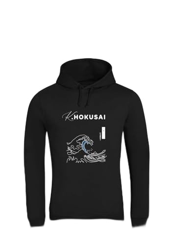Sweat à capuche Inspire Hokusai avec imprimé artistique Line Art Noir XXL