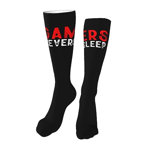 Gamers Never Sleep Knee High Socks For Women Long Tube Socks Athletic Compression Socks Unisex High Socks Girls