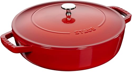 STAUB Gusseisen Bräter, Chistera Tropfenstruktur im Deckel, Rund 28 cm, 3,7 L, Kirschrot