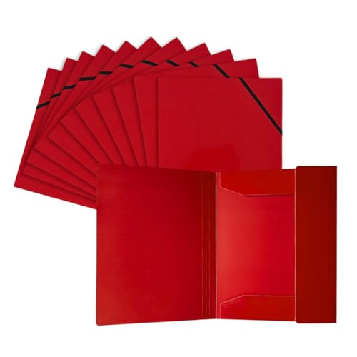 Image of Pack of 12 Janrax A4 Red Laminated Card 3 Flap Folders with Elastic Closure