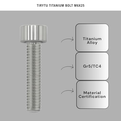Image of M6x25mm Titanium Bolts, Natural Color,6pcs | Lightweight Hex Socket Screws, MTB /Road Bike /Motorcycle, Corrosion Resistant, Marine Grade Fasteners