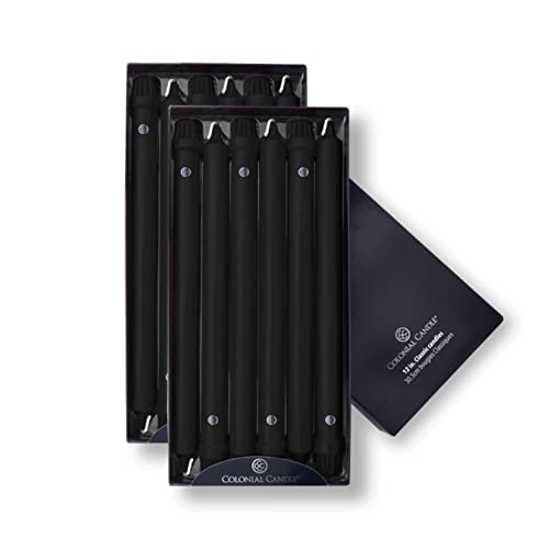 Image of Colonial Candle Unscented Taper Candle, Classic Collection, Black, 12 in, Pack of 12 - Up to 10 Hours Burn