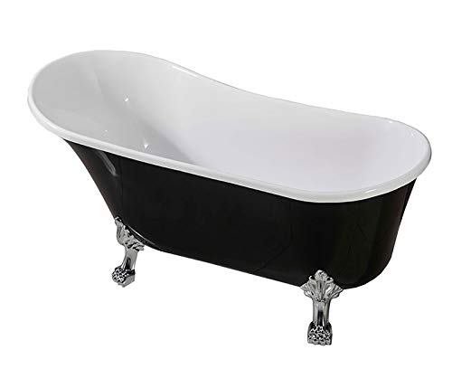 63 Inch Acrylic Clawfoot Bathub, Elegant Oval Slipper Tub, Traditional Soaking Tub With Claw Feet, Chrome Drain, Without Overflow, Black Color (C-Dk-1675B) #TOP5