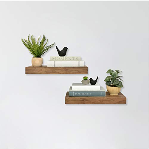 Image of MCS Floating Shelf, Room Decor Wooden Shelf, Walnut Woodgrain, 18 x 8 Inch, Set of 2