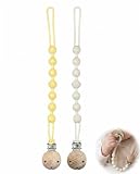 BTACGWP Catenella per Ciuccio Silicone, 2 Pezzi Giallo Limone e Bianco Avorio, Senza BPA, Blocca Perdite e Garantisce Igiene, Leggera e Indossabile per Passeggiate Quotidiane