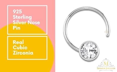 Image of SJ SHUBHAM JEWELLERS 92.5-925 Sterling Silver Round Shape White Cubic Zirconia Prong /Cup Setting Nose Pin Stud for Women Girls Size 2MM 3MM Size Pure Silver