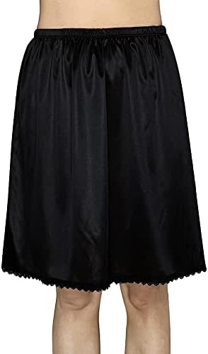 Brinkina Women's Short Lace Half Slips Adjustable Waist Black Liner for Above Knee Dresses(L, 102Black)