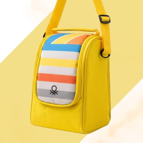 Image of United Colors of Benetton Lunch Bag Set with 3 Glass Containers | Insulated Leakproof Tiffin Bag for Office, School & Travel | Durable, Stylish, BPA-Free Food Storage Kit (Yellow-Blue)