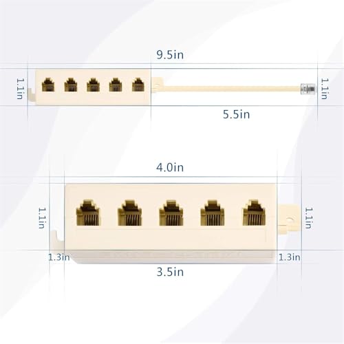 xiwai RJ11-Telefonleitungssplitter, 1-auf-5-Wege-Steckdose, 6P4C RJ12-Stecker, Telefon-Modularbuchsen-Leitungsadapter, Beige, 1-in-5-out