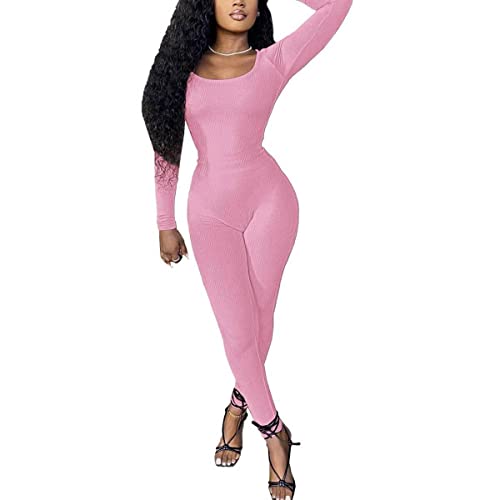 RUNYN Combinaison de yoga pour femme - Combinaison de sport à manches longues - Combinaison de yoga - Tenue de sport - Tenue de clubwear streetwear, Rose, XL Cover
