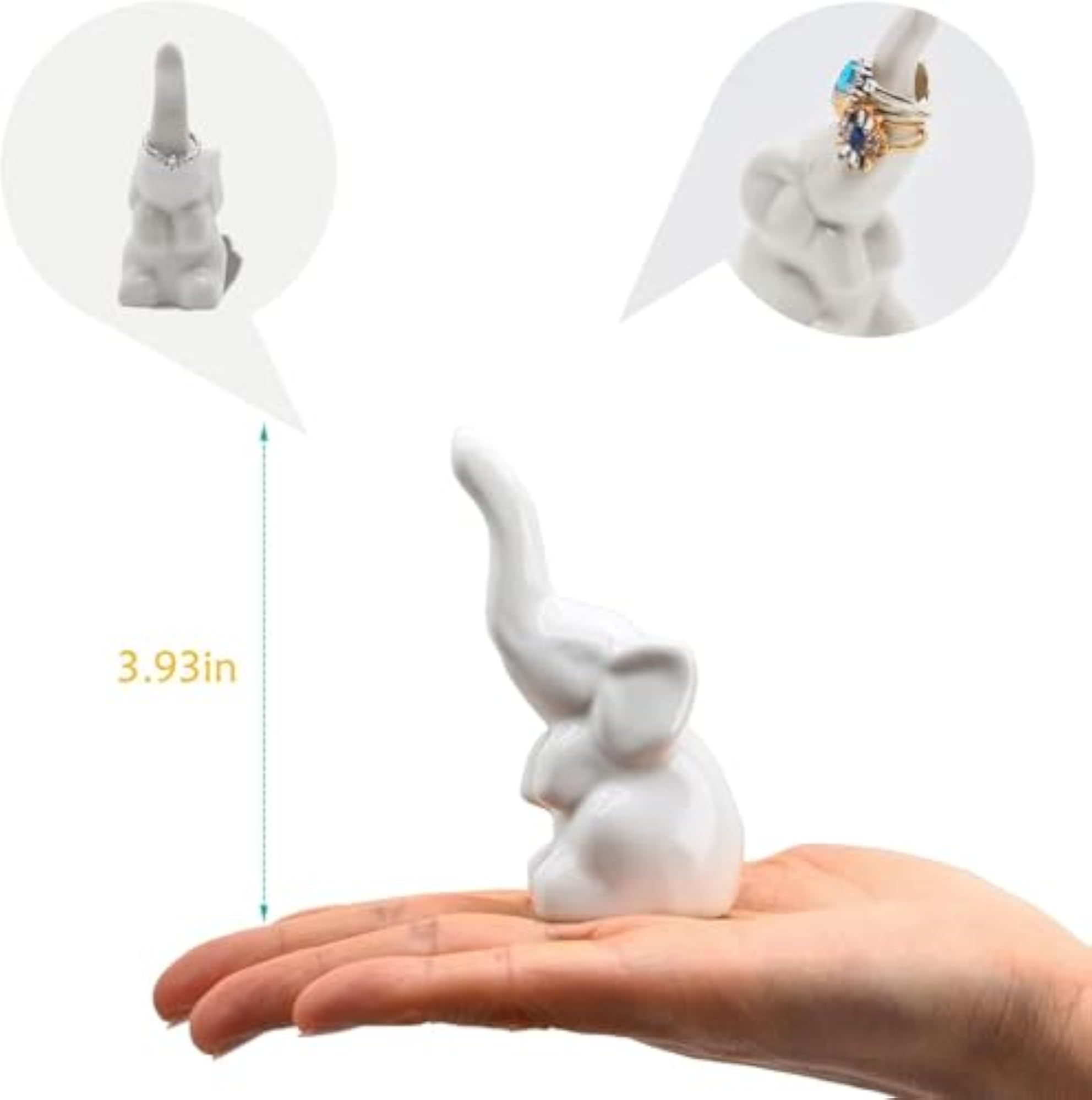 Ceramic Elephant Trunk Ring Holder, Decorative White Jewellery Organizer