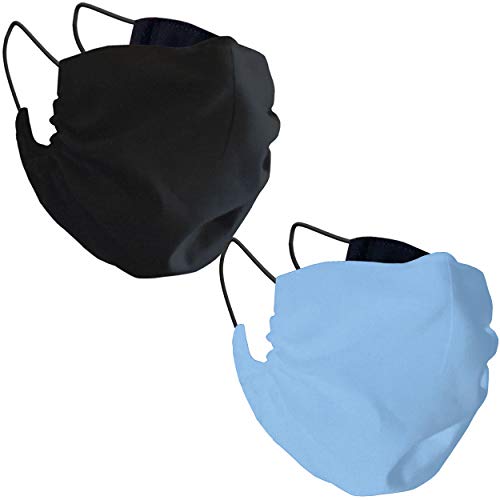 MASHELE Fashion Face and Beard Extra Large Reusable Cloth Adult Reversible Covering for Bearded Men (black and light blue 2pcs)