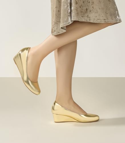 Image of Ankis Black Nude Silver Gold Wedges for Women, Low Heel Women's Wedge Comfortable Closed Toe Women Pumps Dress Shoes -2Inch