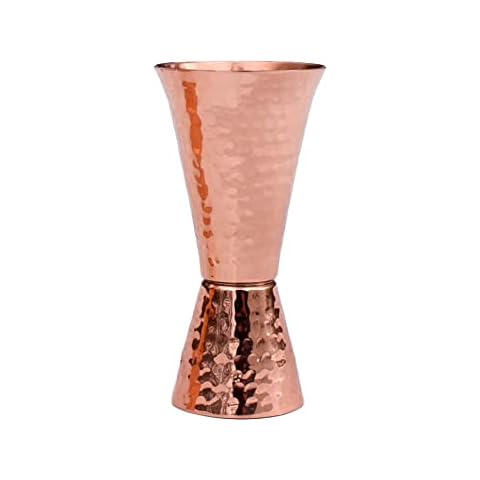 Sertodo Copper Double Sided Jigger, 1 oz and 2 oz Measured Shots, Hand Hammered 100% Pure Copper, Single Cover
